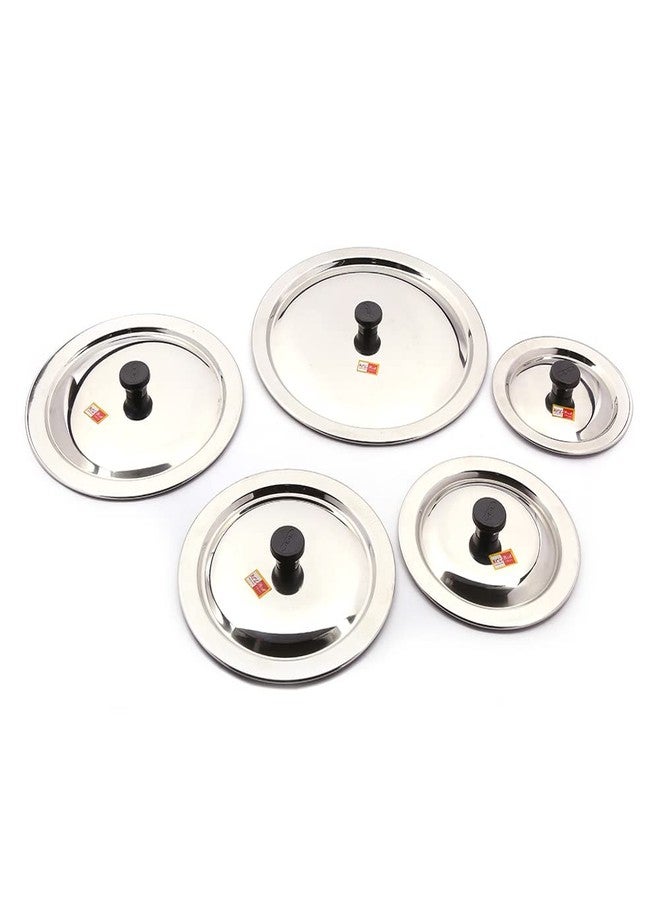 KCL Stainless Steel Ciba Tope Lids/Tope Cover/Handi Lid/Kadai Lid/Saucepan Lid with Nob - Set of 5 - Diameter - 16cm, 18cm, 22cm, 24cm, 27cm - Image 1